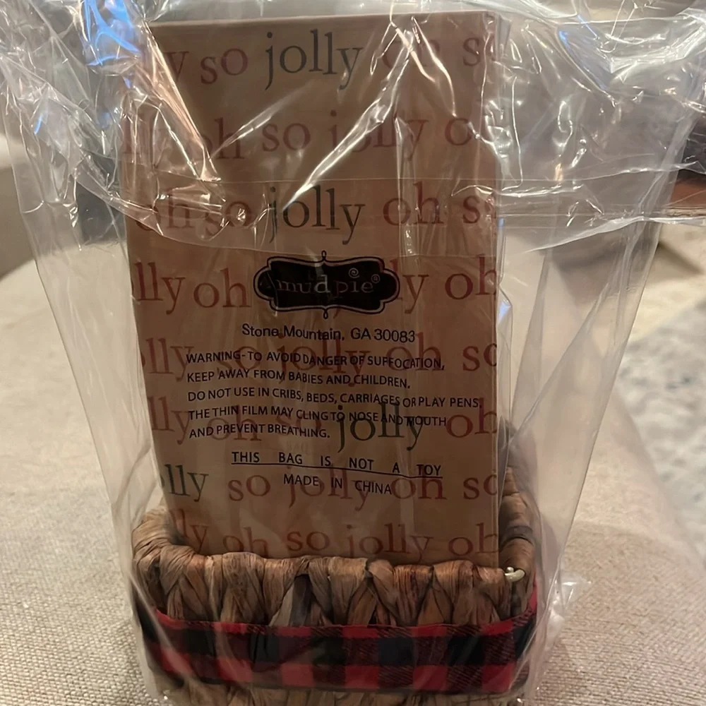 Mud Pie Red Check Soap and Guest Towel Basket Set/NWT